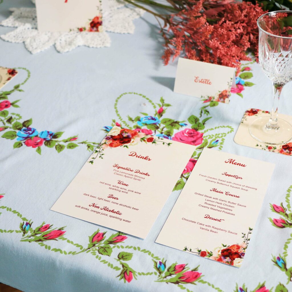 wedding menus, coasters, stationery